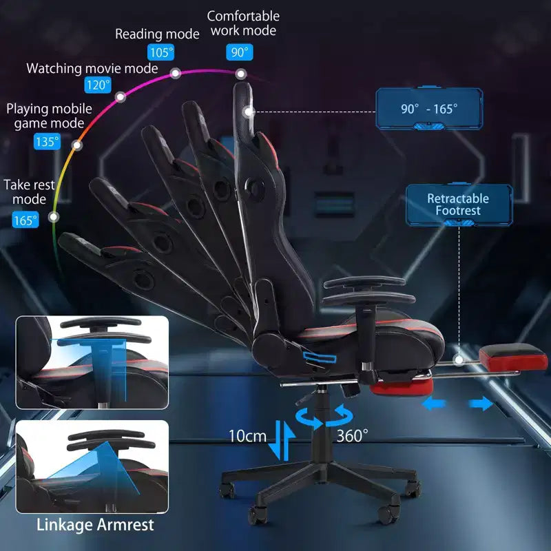 Sedia da Gaming Reclinabile per Massaggio Hoffree, Ergonomica da Ufficio per PC con Altoparlante Bluetooth e Luci RGB