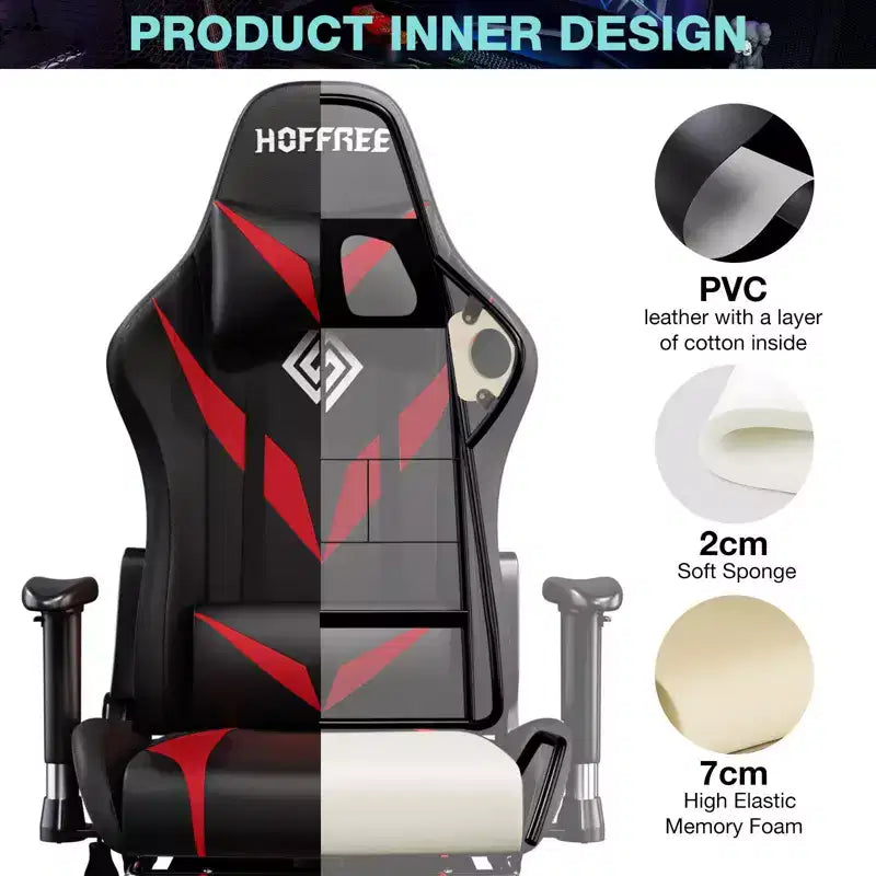 Sedia da Gaming Reclinabile per Massaggio Hoffree, Ergonomica da Ufficio per PC con Altoparlante Bluetooth e Luci RGB