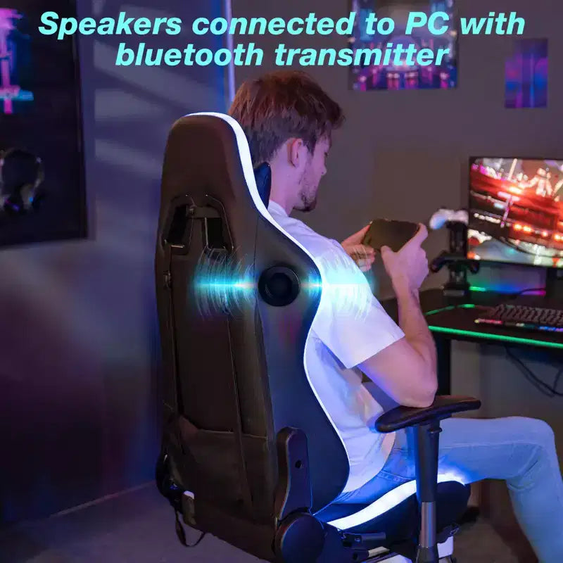 Sedia da Gaming Reclinabile per Massaggio Hoffree, Ergonomica da Ufficio per PC con Altoparlante Bluetooth e Luci RGB