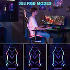 Sedia da Gaming Reclinabile per Massaggio Hoffree, Ergonomica da Ufficio per PC con Altoparlante Bluetooth e Luci RGB