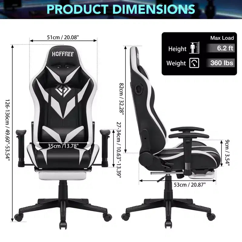 Sedia da Gaming Reclinabile per Massaggio Hoffree, Ergonomica da Ufficio per PC con Altoparlante Bluetooth e Luci RGB