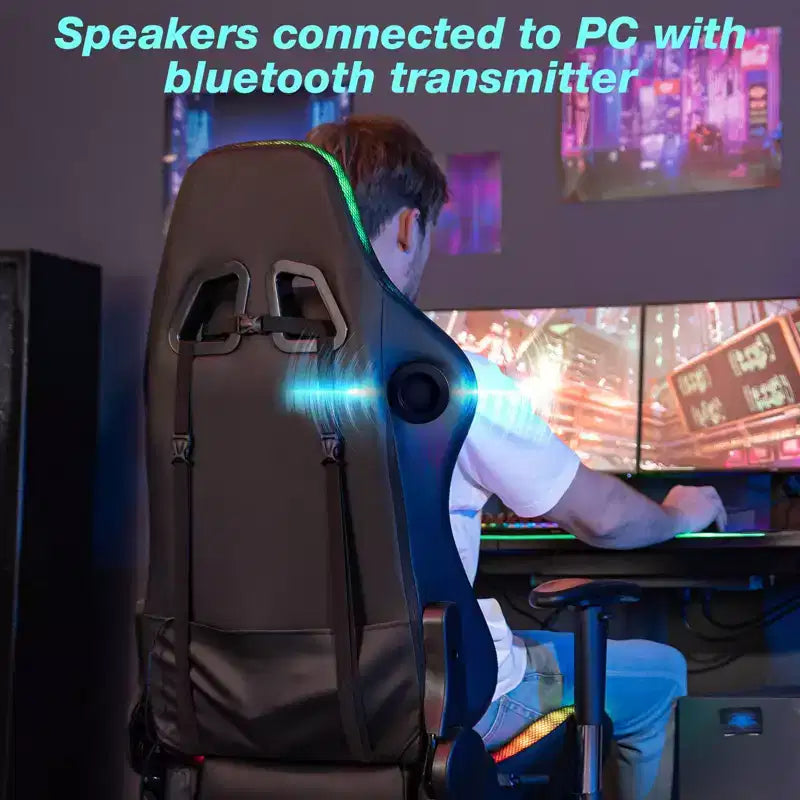 Sedia da Gaming Reclinabile per Massaggio Hoffree, Ergonomica da Ufficio per PC con Altoparlante Bluetooth e Luci RGB