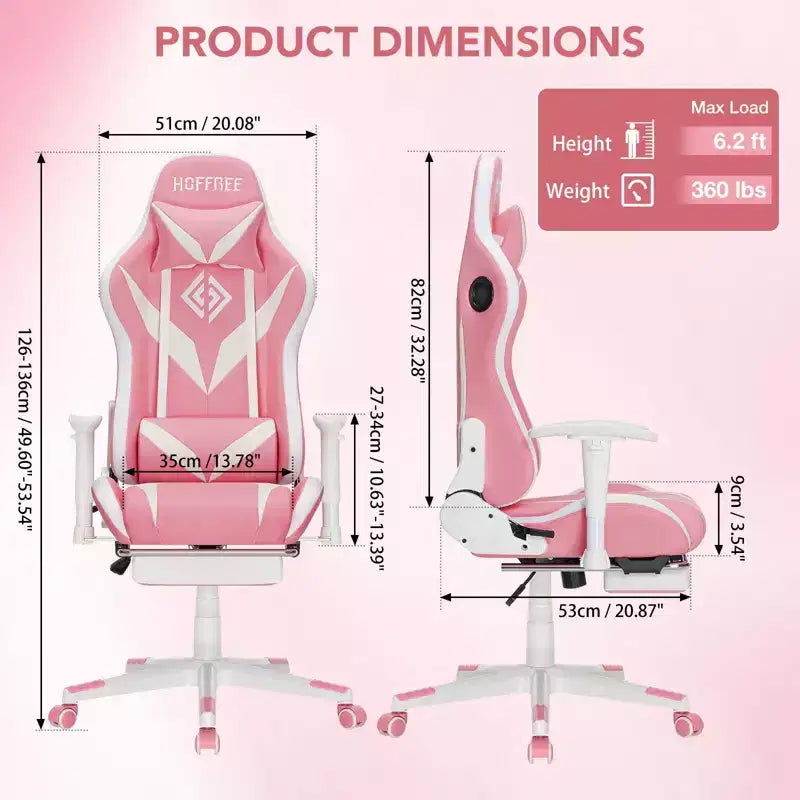 Sedia da Gaming Reclinabile per Massaggio Hoffree, Ergonomica da Ufficio per PC con Altoparlante Bluetooth e Luci RGB