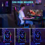 Sedia da Gaming Reclinabile per Massaggio Hoffree, Ergonomica da Ufficio per PC con Altoparlante Bluetooth e Luci RGB