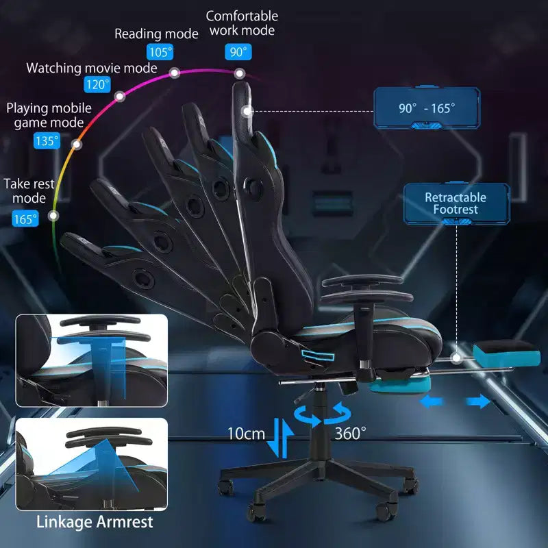 Sedia da Gaming Reclinabile per Massaggio Hoffree, Ergonomica da Ufficio per PC con Altoparlante Bluetooth e Luci RGB