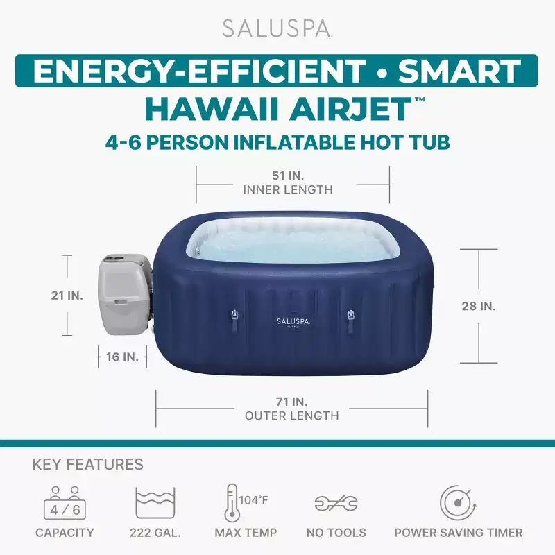 SaluSpa Hawaii Spa gonflable Energy-Smart AirJet 4 à 6 personnes avec contrôle par application