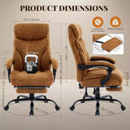 Fauteuil de bureau, fauteuil de direction grande taille 225 kg avec repose-pieds, fauteuil de jeu inclinable en cuir 90-155 degrés