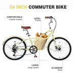 NAYSAYE Vélo de ville 24 pouces pour adultes, 6 vitesses, vélo hybride de ville avec double frein en V, selle réglable, cadre en acier pour femmes et hommes, trajets quotidiens et loisirs