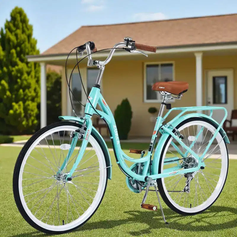 NAYSAYE Bicicletta Cruiser da 24 pollici a 7 velocità per donna, bicicletta cruiser completa con doppio freno a V, sedile regolabile, telaio in acciaio per donne e uomini, per pendolarismo e tempo libero
