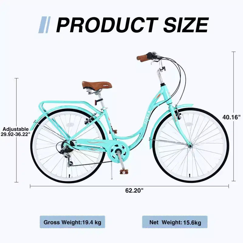 NAYSAYE Bicicletta Cruiser da 24 pollici a 7 velocità per donna, bicicletta cruiser completa con doppio freno a V, sedile regolabile, telaio in acciaio per donne e uomini, per pendolarismo e tempo libero