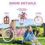 NAYSAYE Vélo de ville hybride pour filles de 24 pouces, pour les 7-10 ans et plus, avec panier en osier et porte-bagages arrière, vélos pour enfants