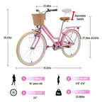 NAYSAYE Vélo de ville hybride pour filles de 24 pouces, pour les 7-10 ans et plus, avec panier en osier et porte-bagages arrière, vélos pour enfants