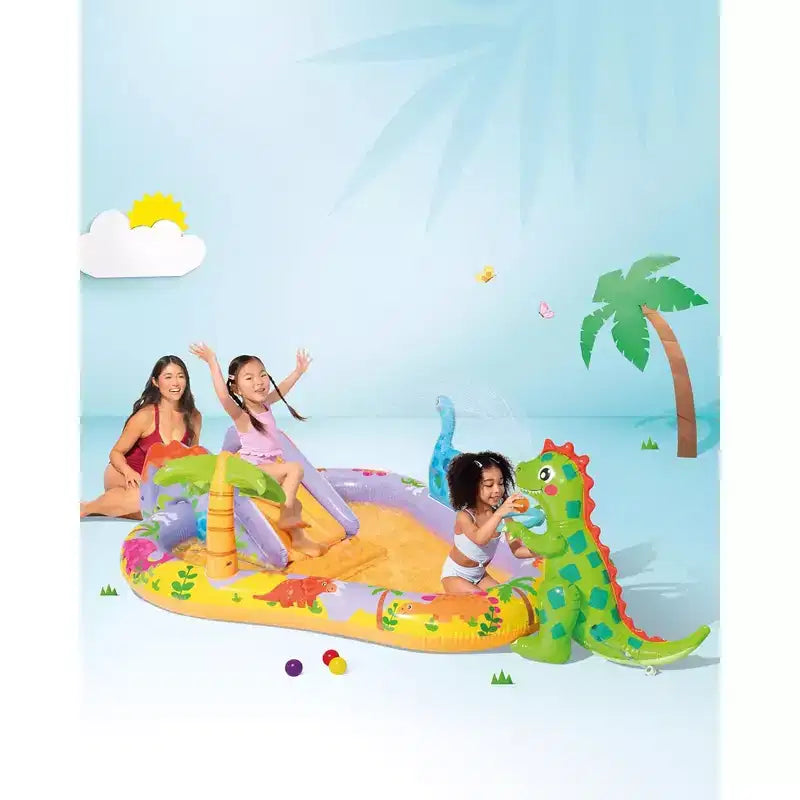 INTEX Dino Park Piscine gonflable pour enfants, centre de jeux pour enfants avec toboggan et pataugeoire