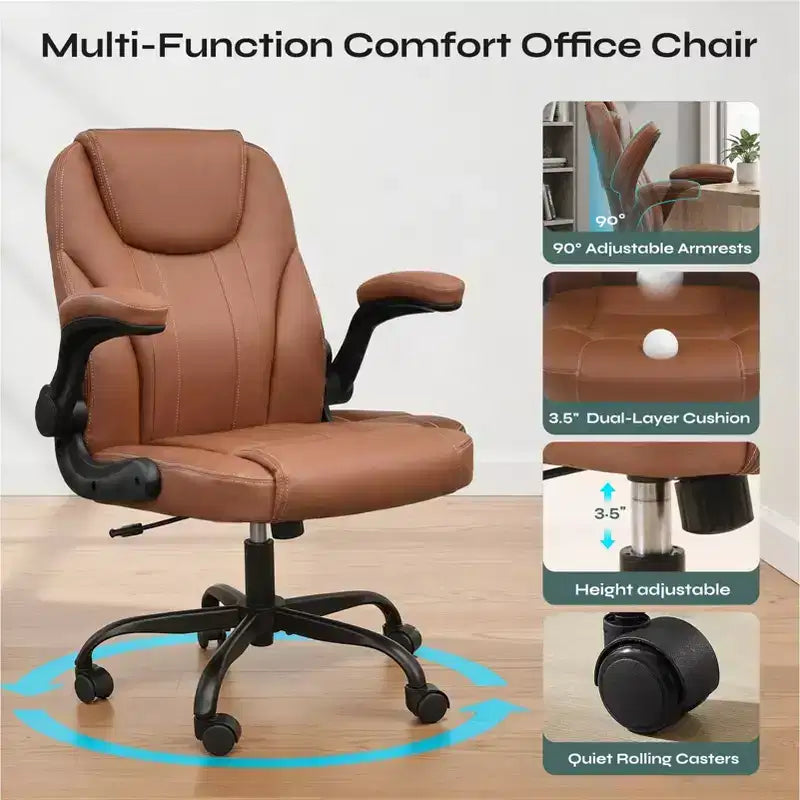 Sedia da ufficio ergonomica Pinmoco con cuscino a doppio strato, sedia da gaming con ruote e braccioli ribaltabili, in pelle PU