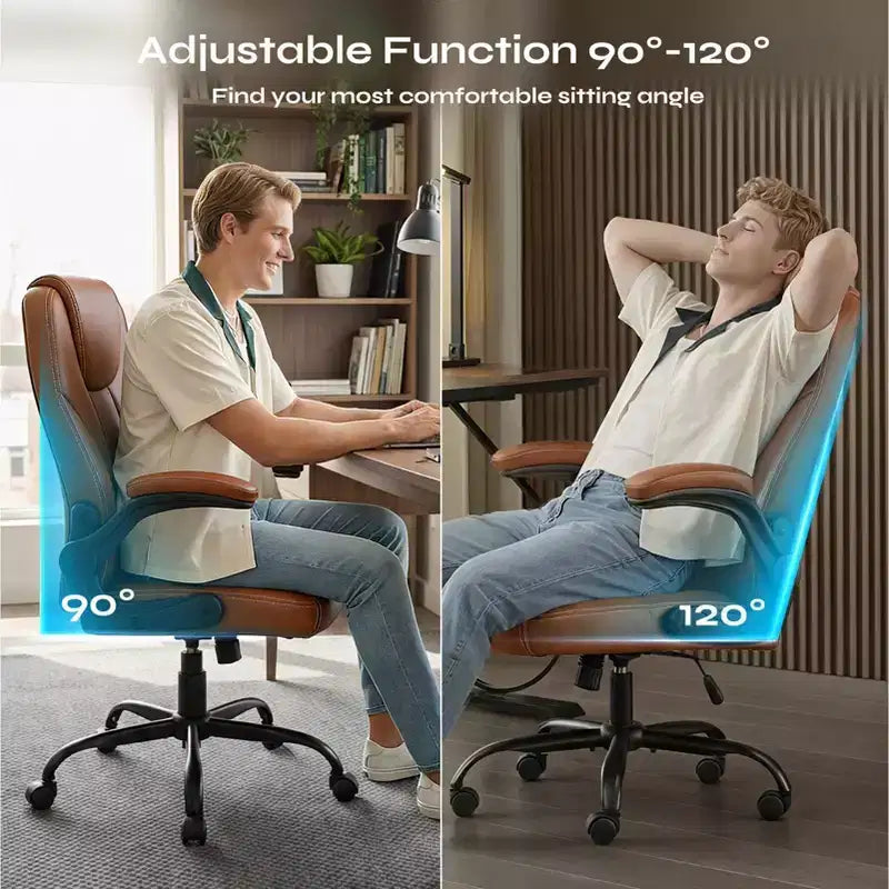 Sedia da ufficio ergonomica Pinmoco con cuscino a doppio strato, sedia da gaming con ruote e braccioli ribaltabili, in pelle PU