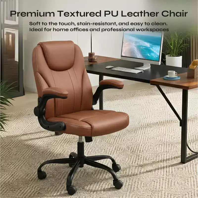Sedia da ufficio ergonomica Pinmoco con cuscino a doppio strato, sedia da gaming con ruote e braccioli ribaltabili, in pelle PU