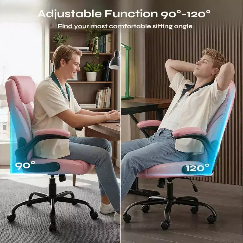 Sedia da ufficio ergonomica Pinmoco con cuscino a doppio strato, sedia da gaming con ruote e braccioli ribaltabili, in pelle PU
