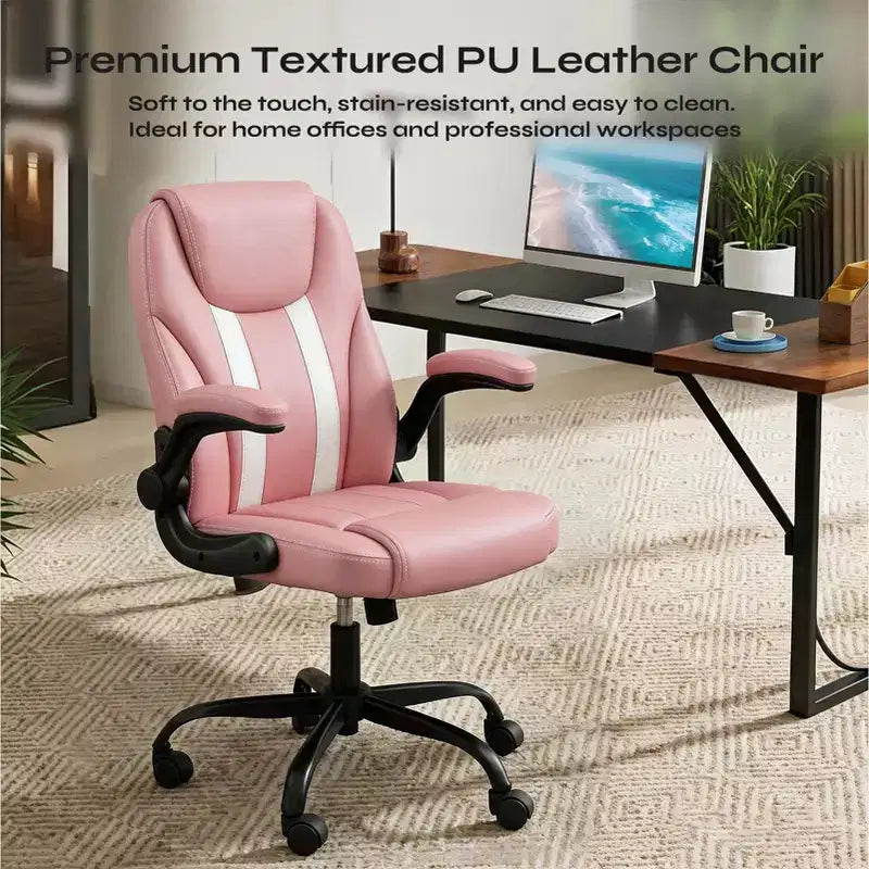 Sedia da ufficio ergonomica Pinmoco con cuscino a doppio strato, sedia da gaming con ruote e braccioli ribaltabili, in pelle PU