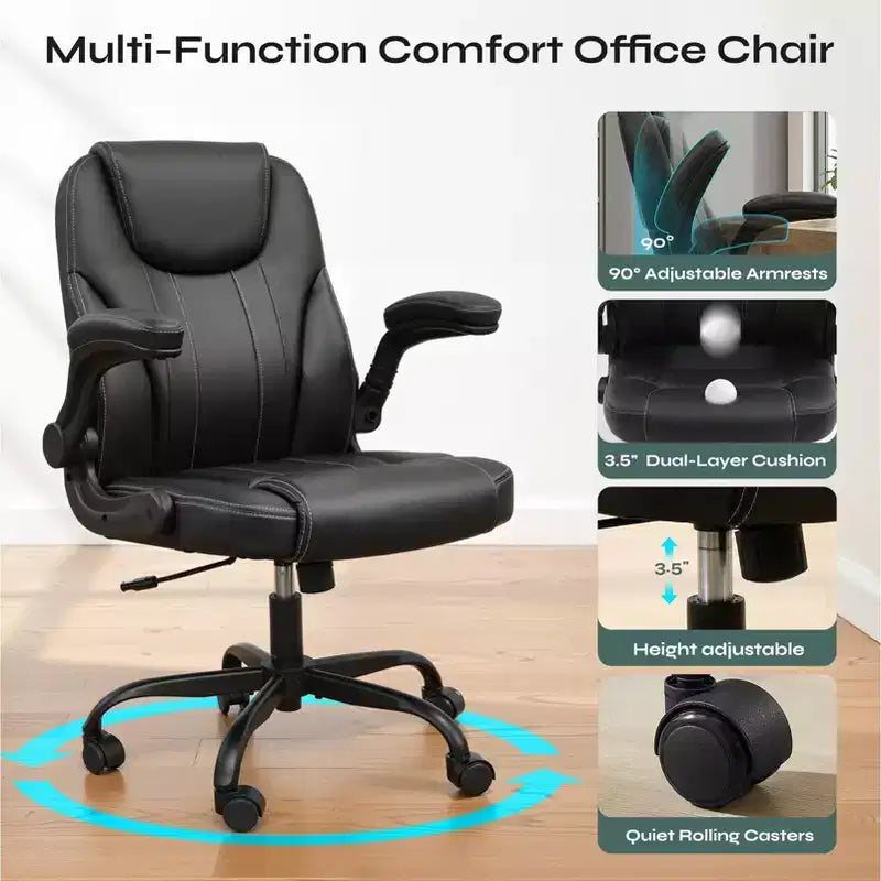 Sedia da ufficio ergonomica Pinmoco con cuscino a doppio strato, sedia da gaming con ruote e braccioli ribaltabili, in pelle PU