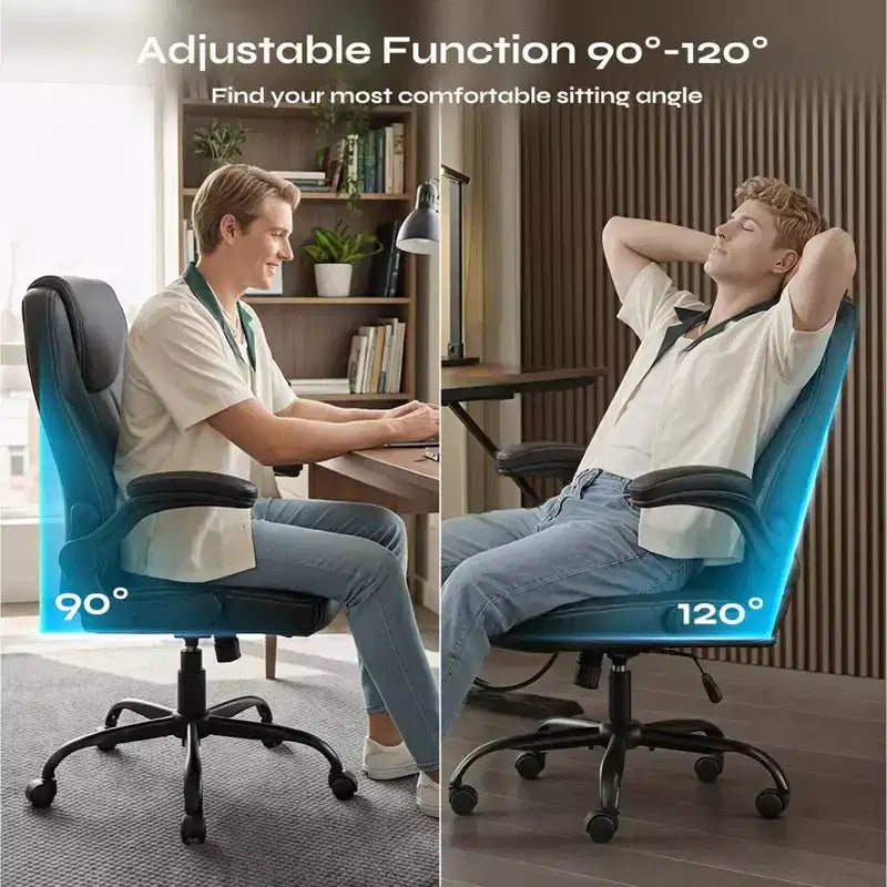 Sedia da ufficio ergonomica Pinmoco con cuscino a doppio strato, sedia da gaming con ruote e braccioli ribaltabili, in pelle PU
