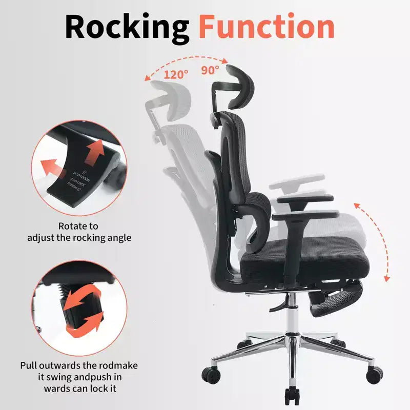 Sedia da Ufficio Ergonomica in Rete per Ufficio Domestico, Studio, Gaming  Supporto Lombare Regolabile, Braccioli 3D, Poggiatesta e Poggiapiedi  Rete Traspirante Nera, Telaio Nero