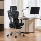 Sedia da Ufficio Ergonomica in Rete per Ufficio Domestico, Studio, Gaming  Supporto Lombare Regolabile, Braccioli 3D, Poggiatesta e Poggiapiedi  Rete Traspirante Nera, Telaio Nero