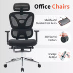 Sedia da Ufficio Ergonomica in Rete per Ufficio Domestico, Studio, Gaming  Supporto Lombare Regolabile, Braccioli 3D, Poggiatesta e Poggiapiedi  Rete Traspirante Nera, Telaio Nero
