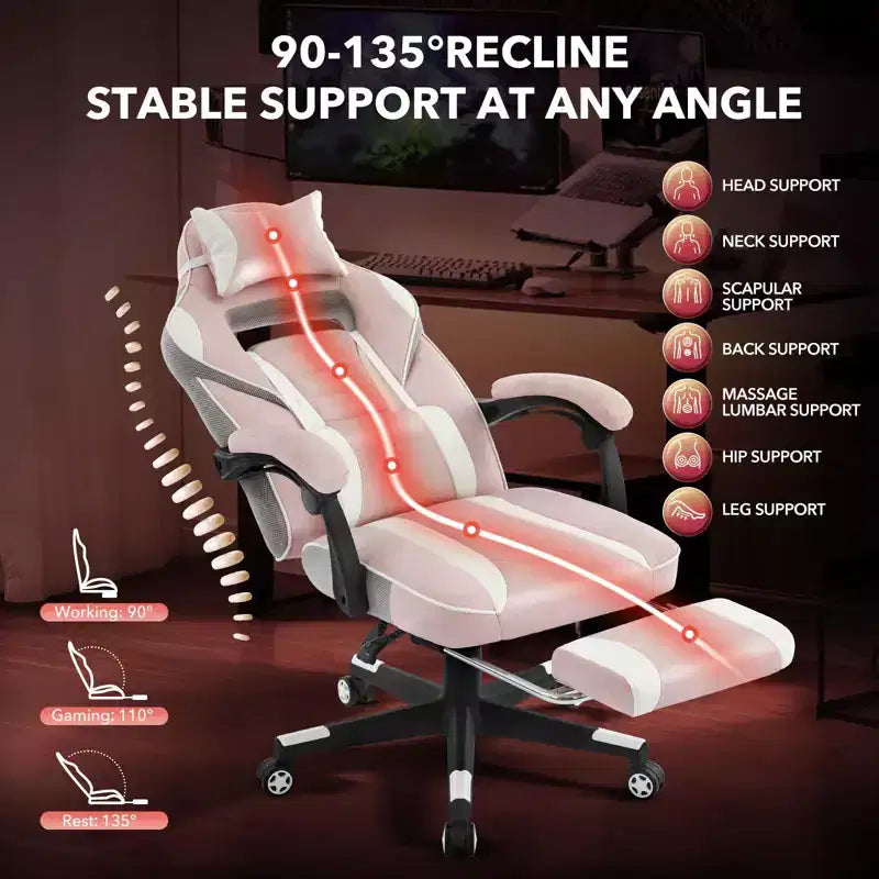 Coolmee Fauteuil de Bureau Grand Format, Chaise de Gaming en Cuir à Dossier Haut avec Repose-Pieds, Chaise d'Ordinateur Ergonomique avec Soutien Lombaire et Appui-Tête