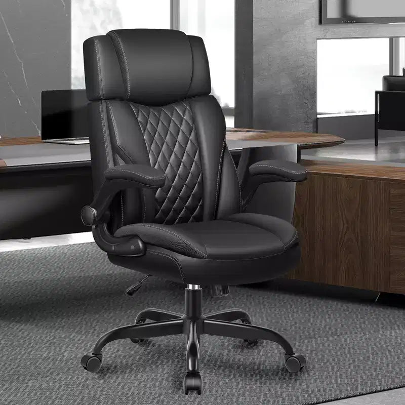Sedia da Ufficio Direzionale in Pelle KERDOM, Sedia da Ufficio Ergonomica con Schienale Alto e Supporto Lombare con Braccioli Imbottiti