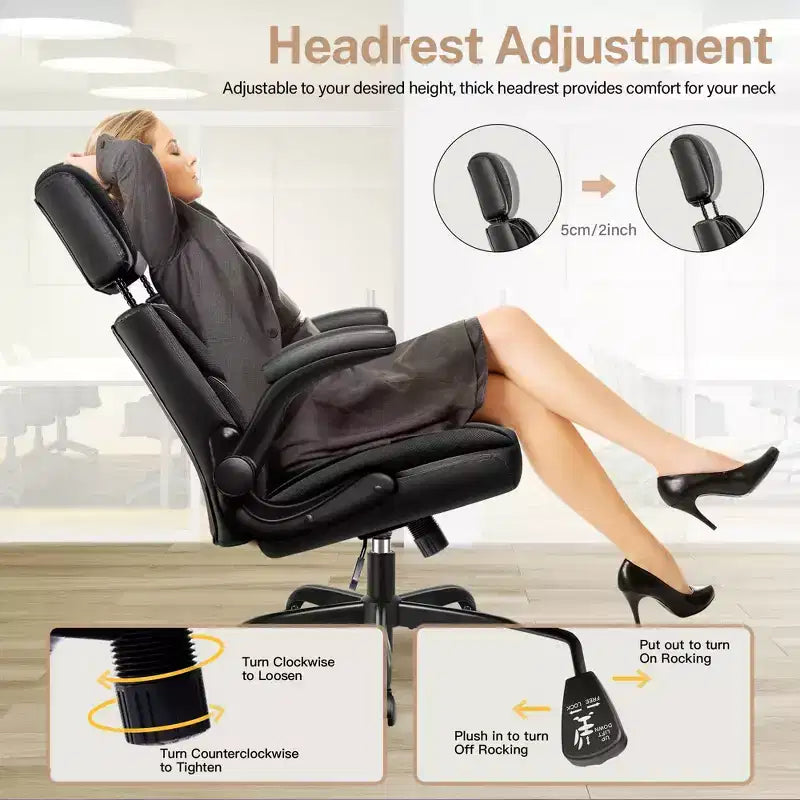 Sedia da Ufficio Direzionale in Pelle KERDOM, Sedia da Ufficio Ergonomica con Schienale Alto e Supporto Lombare con Braccioli Imbottiti