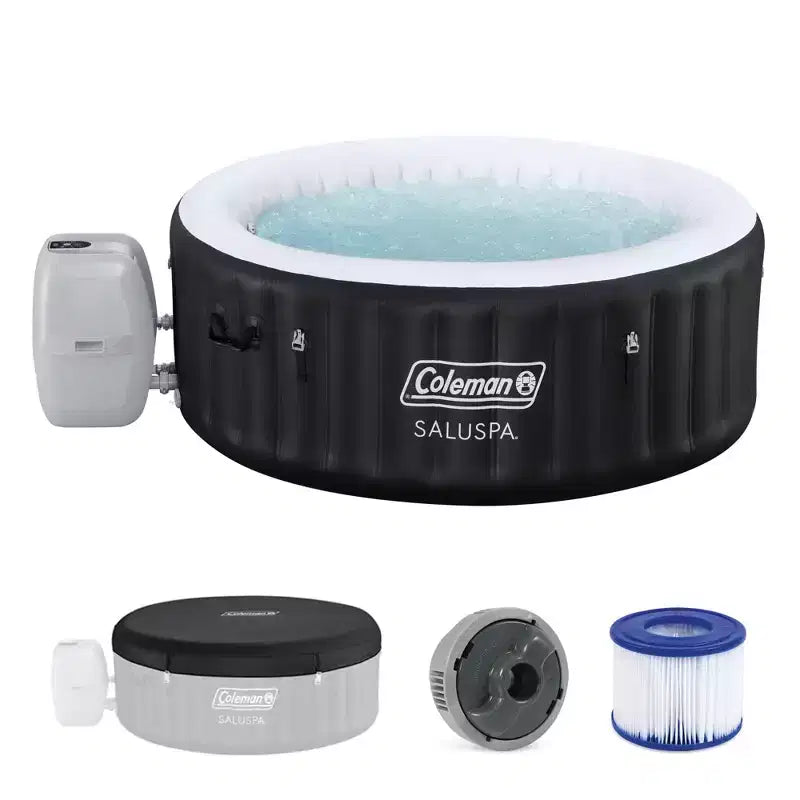 Coleman Miami 2-4 Person AirJet Inflatable Hot Tub with Cover, Black, 71x26