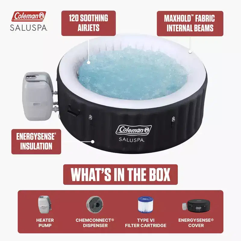 Spa gonflable Coleman Miami AirJet 2-4 personnes avec couverture, noir, 71x26