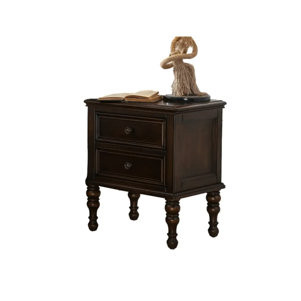 Table de chevet standard classique en bois brun expresso à 2 tiroirs