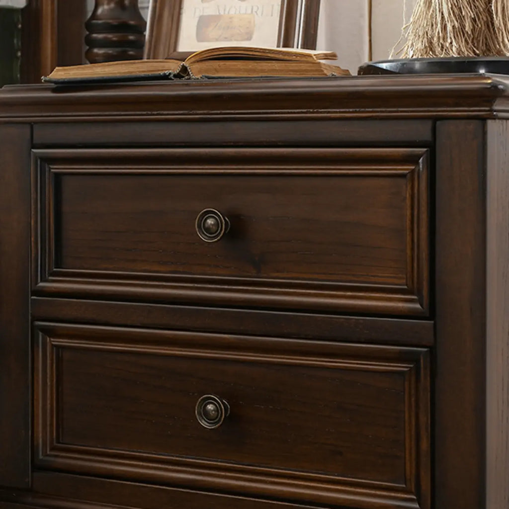Table de chevet standard classique en bois brun expresso à 2 tiroirs