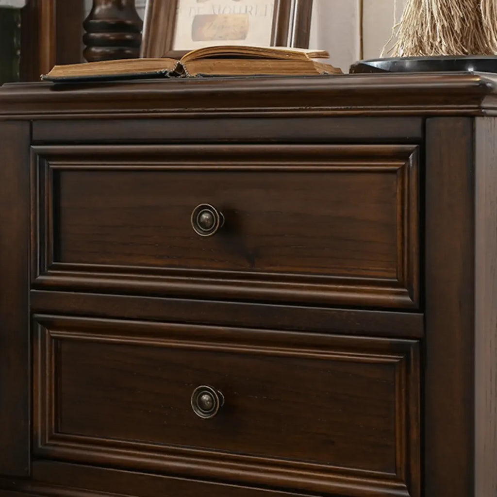 Table de chevet standard classique en bois brun expresso à 2 tiroirs