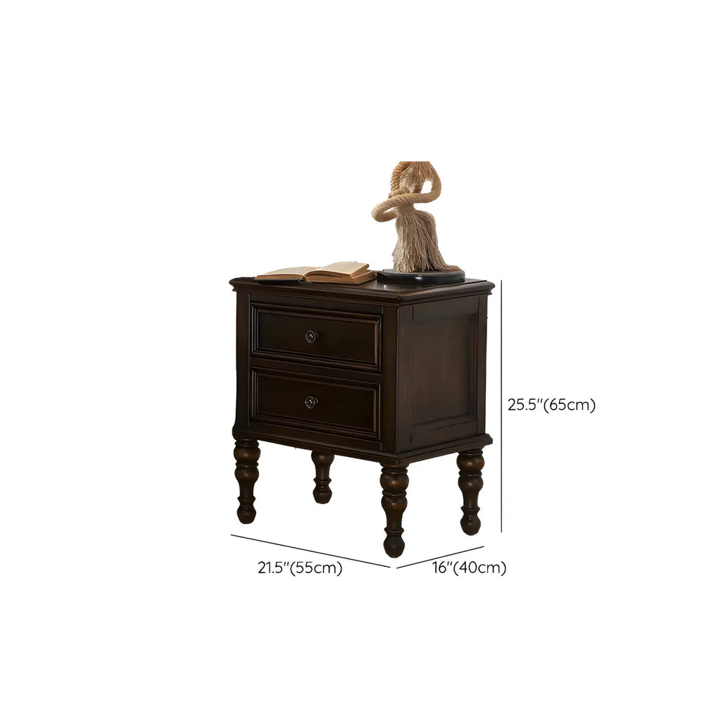 Table de chevet standard classique en bois brun expresso à 2 tiroirs