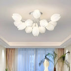 Plafonnier semi-encastré minimaliste en résine blanche à motif floral