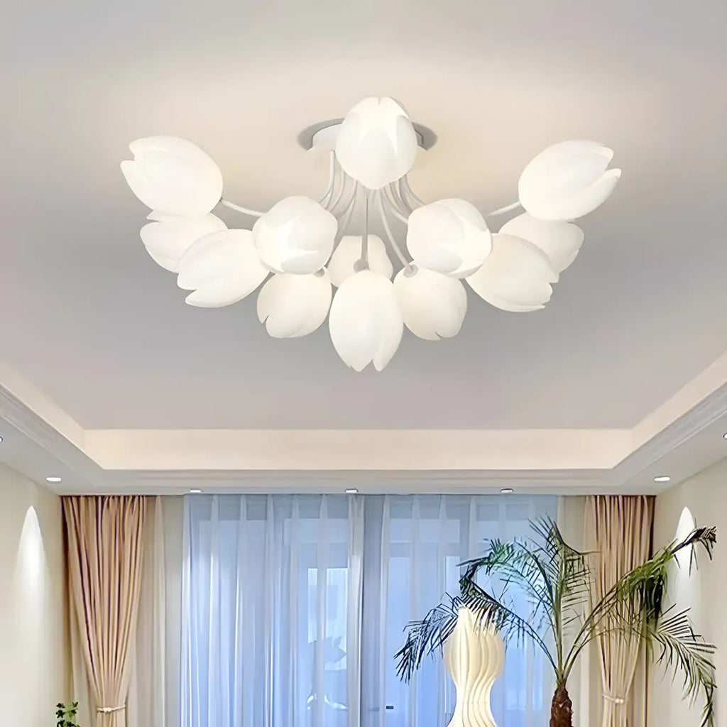 Plafonnier semi-encastré minimaliste en résine blanche à motif floral