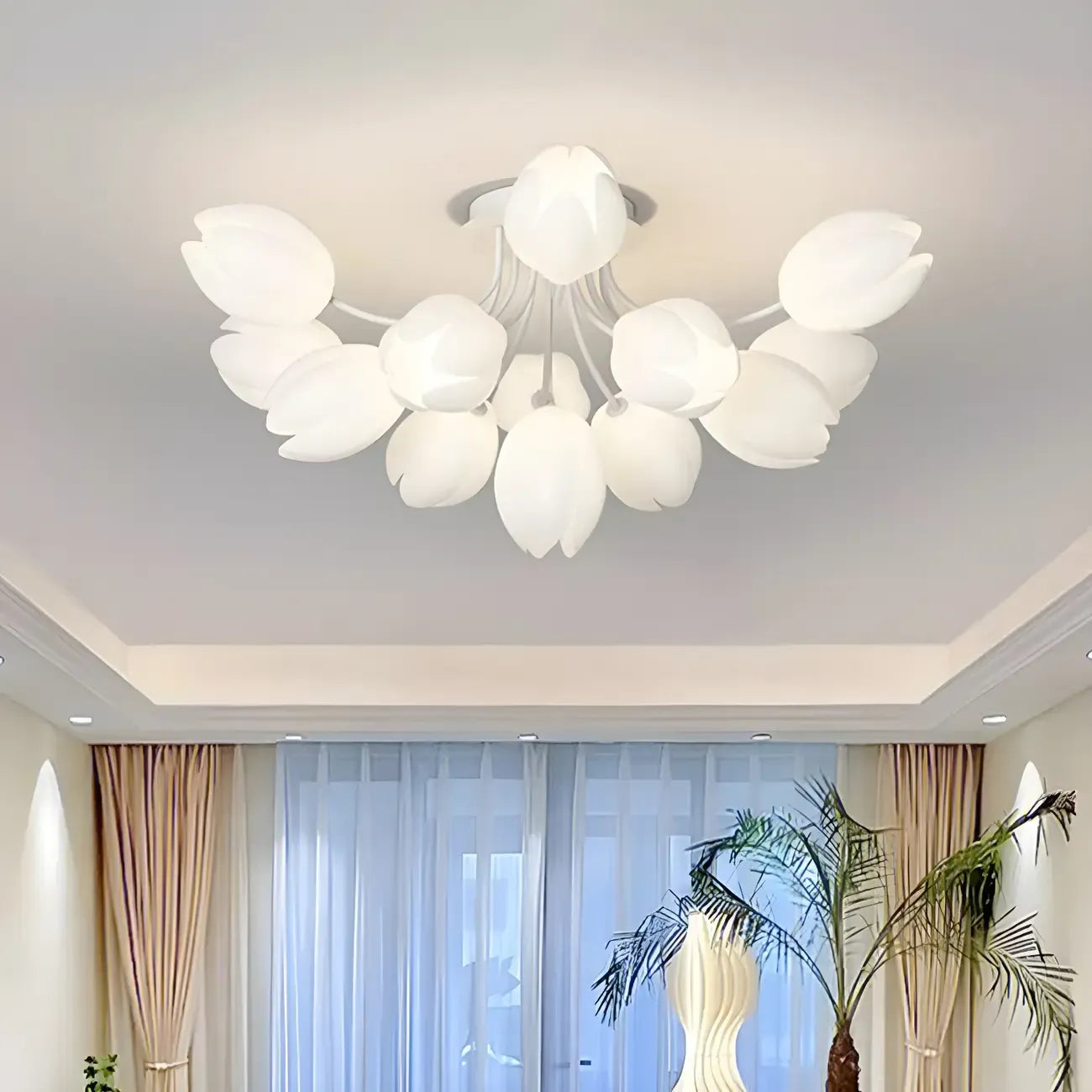 Plafonnier semi-encastré minimaliste en résine blanche à motif floral