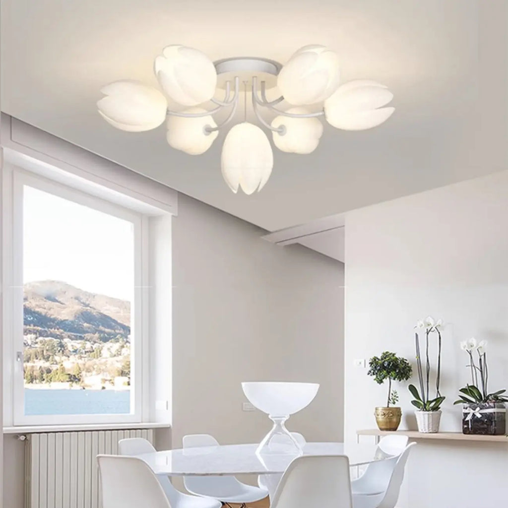 Plafonnier semi-encastré minimaliste en résine blanche à motif floral