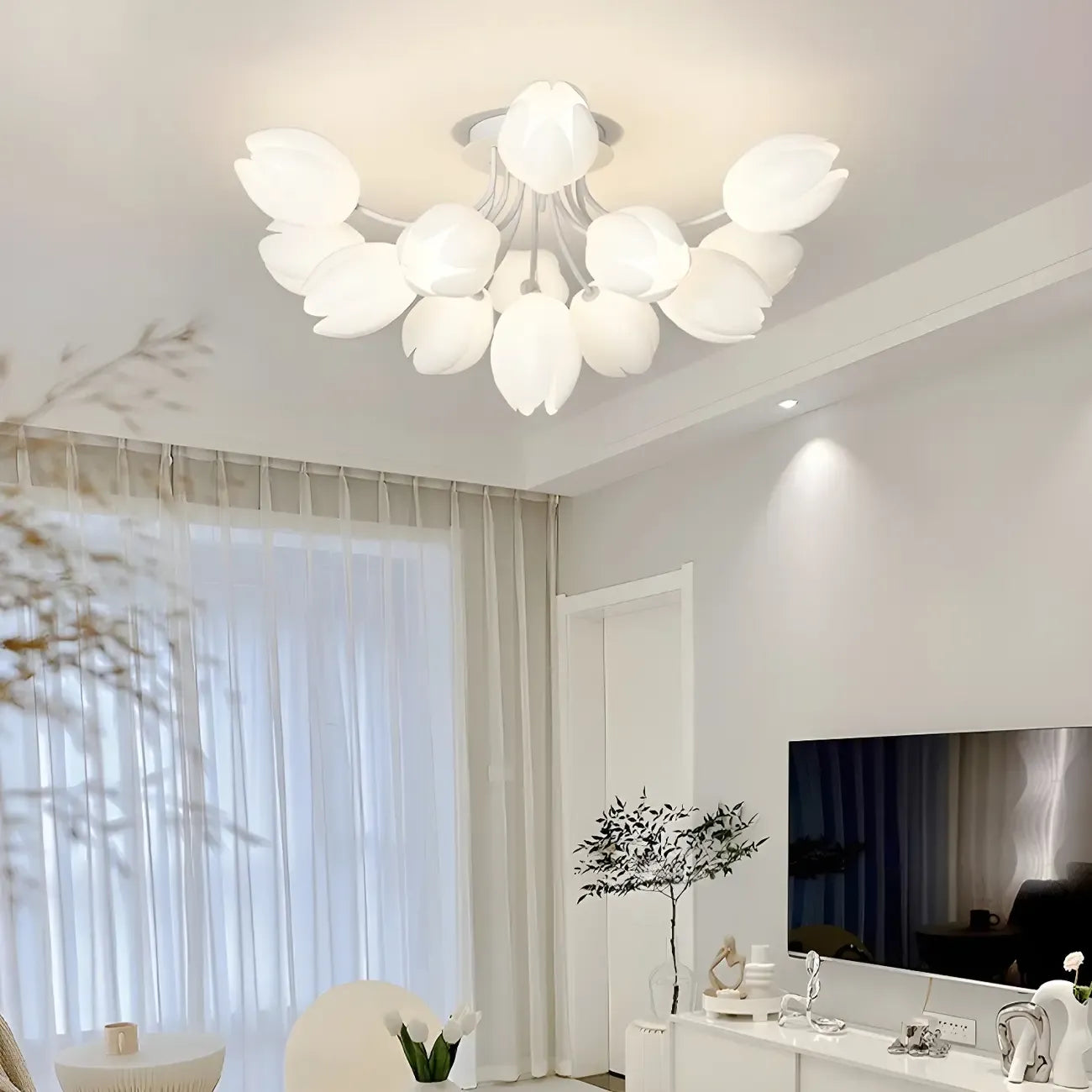 Plafonnier semi-encastré minimaliste en résine blanche à motif floral