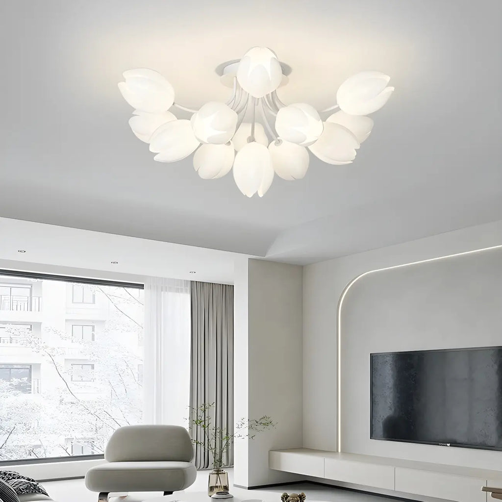 Plafonnier semi-encastré minimaliste en résine blanche à motif floral