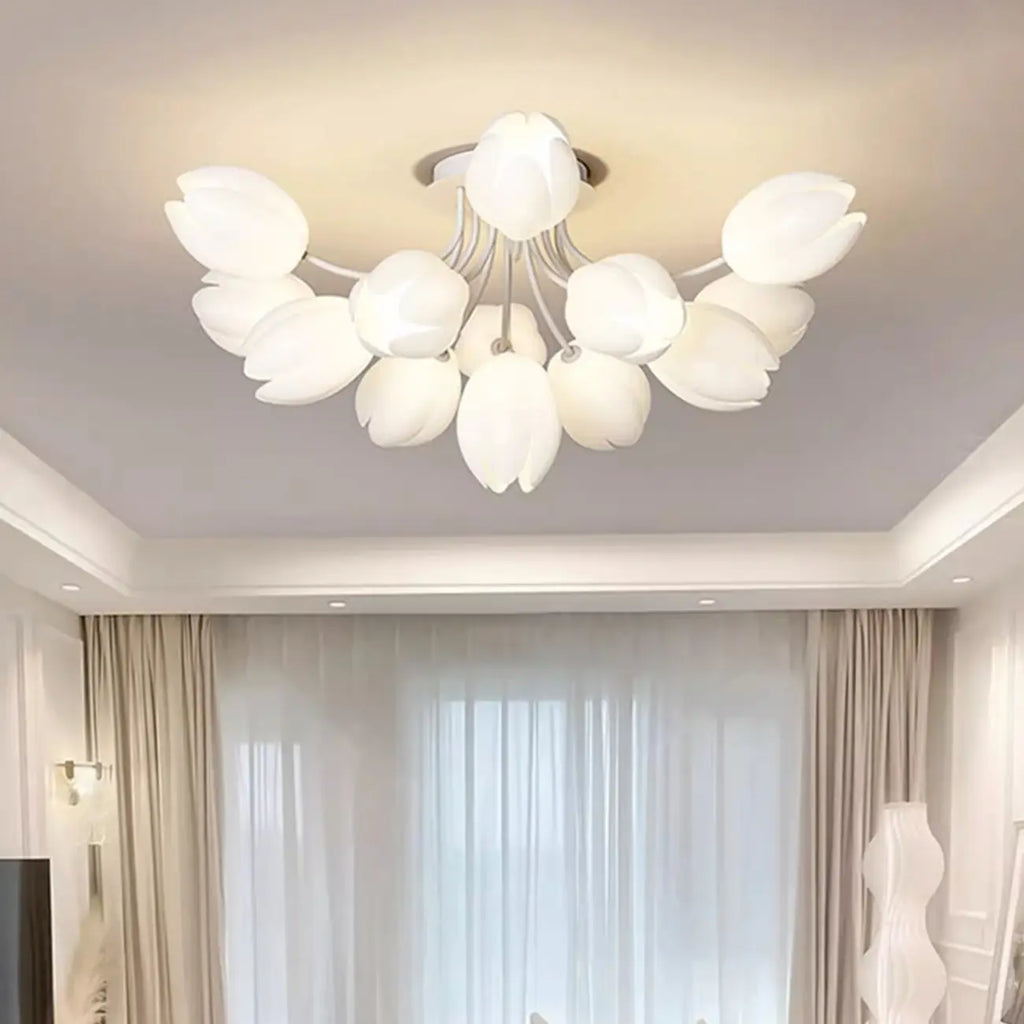 Plafonnier semi-encastré minimaliste en résine blanche à motif floral