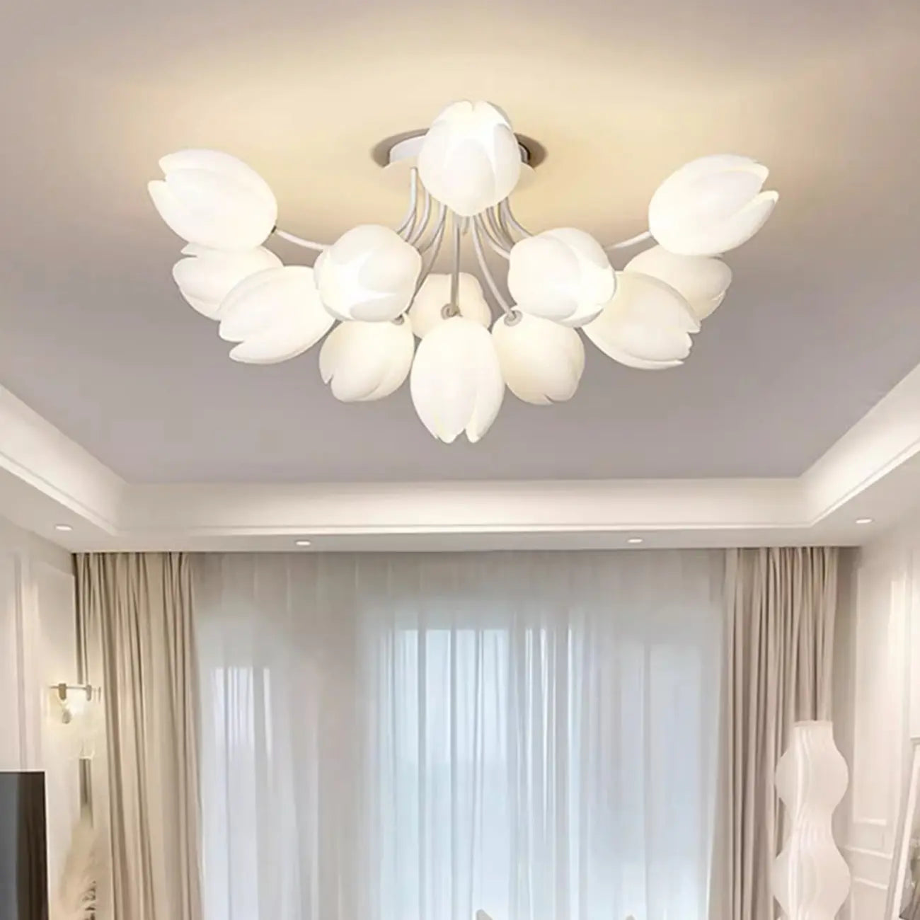 Plafonnier semi-encastré minimaliste en résine blanche à motif floral