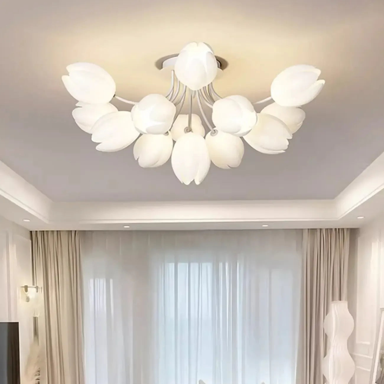 Plafonnier semi-encastré minimaliste en résine blanche à motif floral