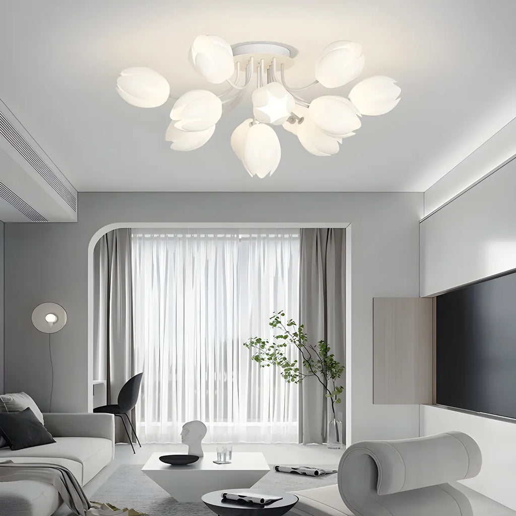 Plafonnier semi-encastré minimaliste en résine blanche à motif floral
