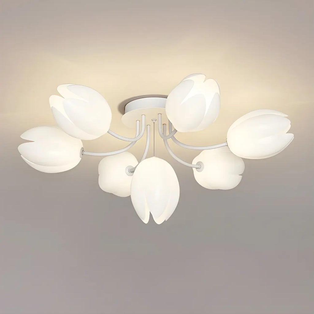 Plafonnier semi-encastré minimaliste en résine blanche à motif floral