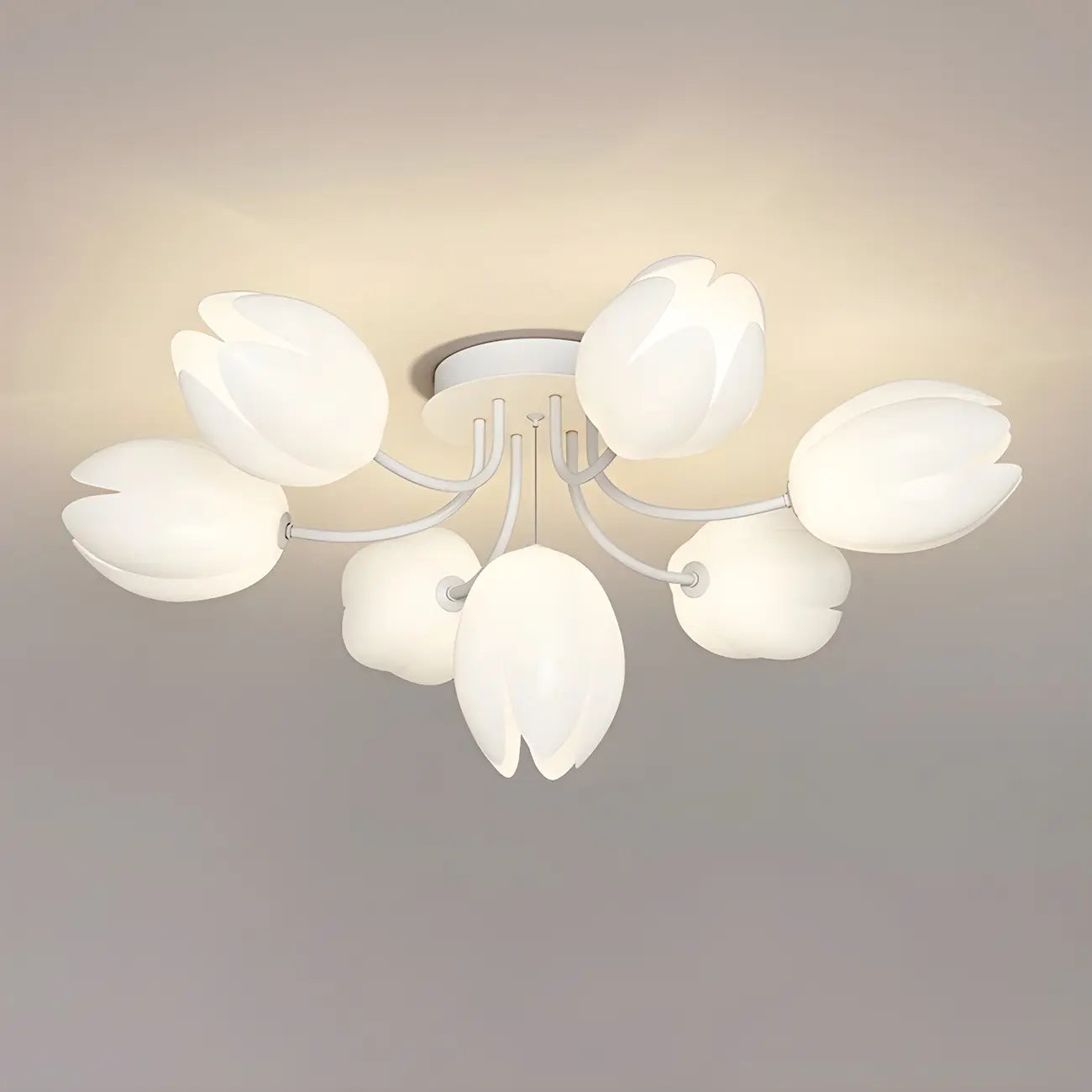 Plafonnier semi-encastré minimaliste en résine blanche à motif floral