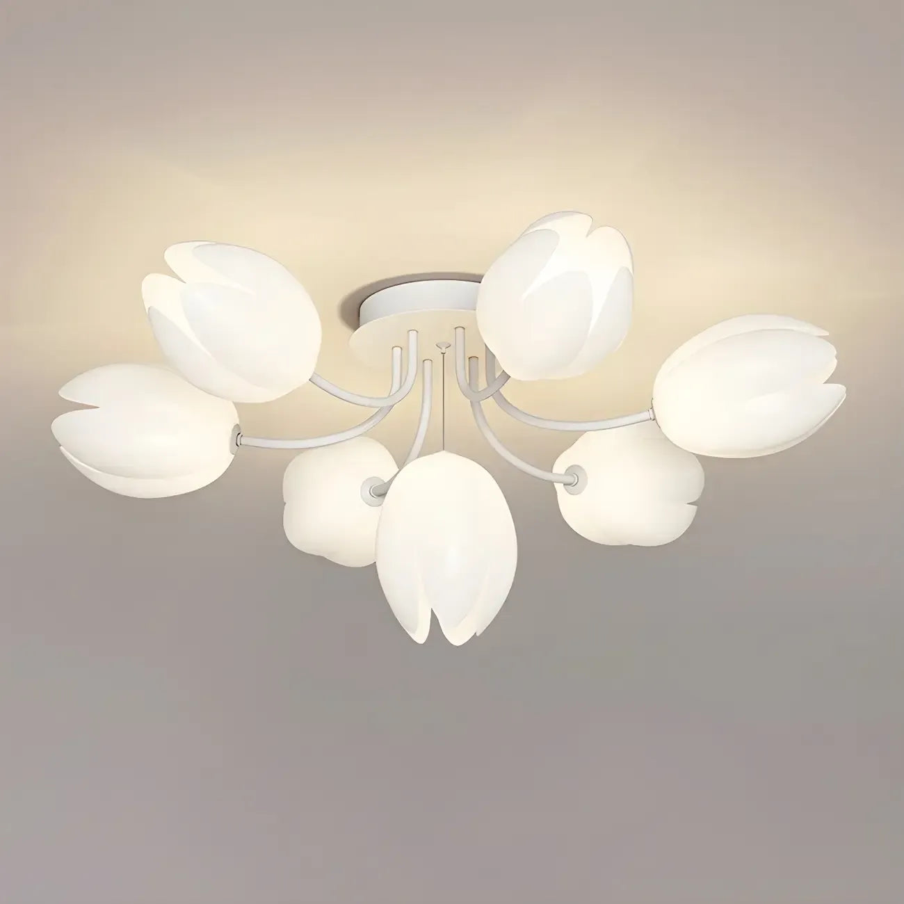Plafonnier semi-encastré minimaliste en résine blanche à motif floral