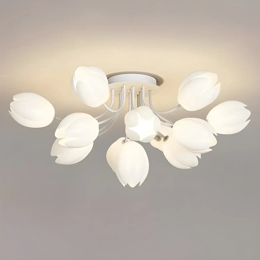 Plafonnier semi-encastré minimaliste en résine blanche à motif floral